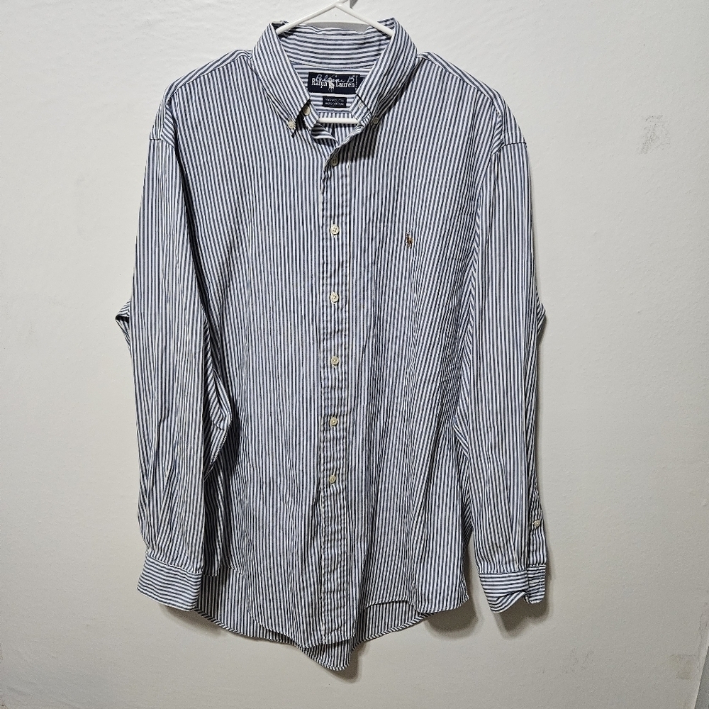 Ralph Lauren Yarmouth Cotton Striped Long Sleeve Button Down Shirt Size 16-35